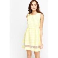 Mesh Insert Grid Skater Dress