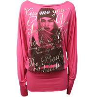 Melody Print Batwing Tunic Top - Cerise