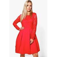 mel lace panel skater dress red