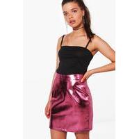 Metallic Leather Look A Line Mini Skirt - pink