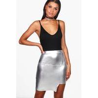 Metallic Step Hem Mini Skirt - silver
