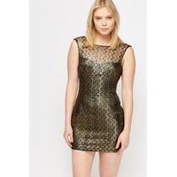 Metallic Mesh Overlay Sweetheart Mini Dress