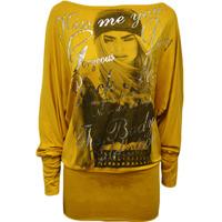 Melody Print Batwing Tunic Top - Mustard