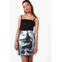 Metallic Leather Look A Line Mini Skirt - pewter