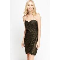 metallic lace overlay bandeau dress