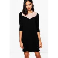 Mesh Panel Shift Dress - black