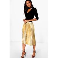 Metallic Pleated Midi Skirt - gold