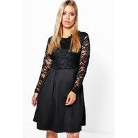 Mel Lace Panel Skater Dress - black