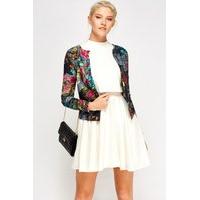 Metallic Insert Floral Cropped Blazer