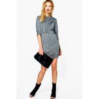 Metallic 3/4 Sleeve Bodycon Dress - silver