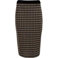 Meredith Houndstooth Pencil Skirt - Mocha