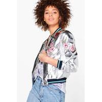 Metallic Embroidered Bomber Jacket - silver