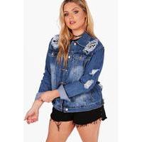 melanie extreme ripped denim shacket blue