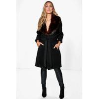 Meg Robe Coat With Faux Fur Shawl Collar - black