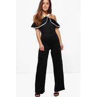 melissa ruffle detail halter jumpsuit black