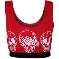 Meagan Skull Print Cropped Vest Top - Red