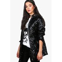 Metallic Quilted Rain Coat - black