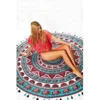 megan mckenna aqua blue mandala round tapestry beach rug