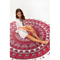 megan mckenna red mandala round tapestry beach rug