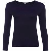 Megan Basic Long Sleeve Round Neck Top - Navy