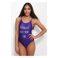 mermaids have more fun purple slogan swimsuit