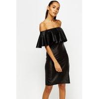 metallic ruffled off shoulder dress