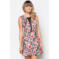 Mesh Insert Floral Animal Print Dress