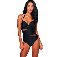 mesh insert underwired swimsuit black