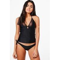 mesh insert tankini set black