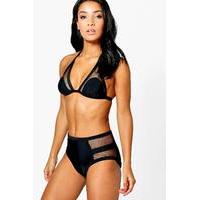 mesh triangle high waist bikini black