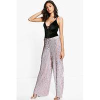 metallic pleated wide leg trousers antique rose