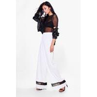 mesh insert wide leg trouser ivory