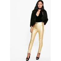 Metallic Coated Super Skinny Highwaist Trousers - gold