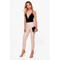 Metallic Turn Up Stretch Skinny Trousers - sand