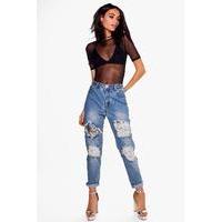 Mermaid Sequin Boyfriend Jeans - mid blue