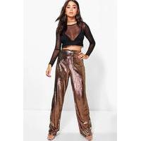 Megzhan Metallic Wide Leg Trousers - bronze