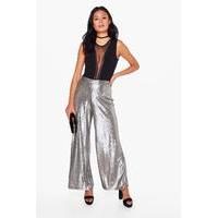 Metallic Wide Leg Trousers - silver