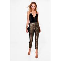 Metallic Turn Up Stretch Skinny Trousers - black