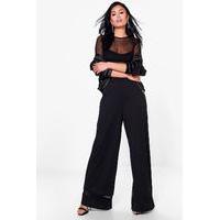 Mesh Insert Wide Leg Trouser - black