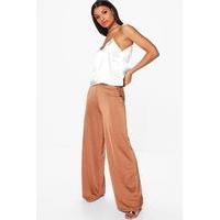 mesh insert wide leg slinky trousers bronze