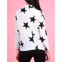 MEERA - White and Black Star Print Oversized Blouse