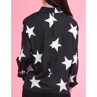 MEERA - Black and White Star Print Oversized Blouse