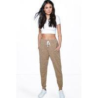 Melange Button Front Relaxed Joggers - camel