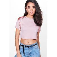 megan satin and rib box crop tee blush