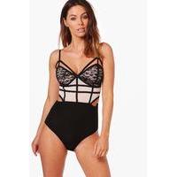 Mesh Corset Panel Bodysuit - white