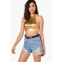 Metallic Crop Halterneck Top - gold