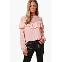 Mesh Detail Ruffle Top - blush