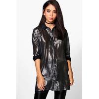 metallic long line shirt black