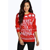 Merry Christmas Ya Filthy Animal Jumper - red