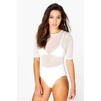 Mesh Short Sleeve Bodysuit - cream